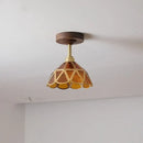 GobekUsa Amber Glass LED Ceiling Light Modern Wood Canopy Kids Room Fixture
