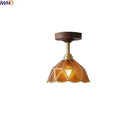 GobekUsa Amber Glass LED Ceiling Light Modern Wood Canopy Kids Room Fixture