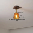 GobekUsa Amber Glass LED Ceiling Light Modern Wood Canopy Kids Room Fixture