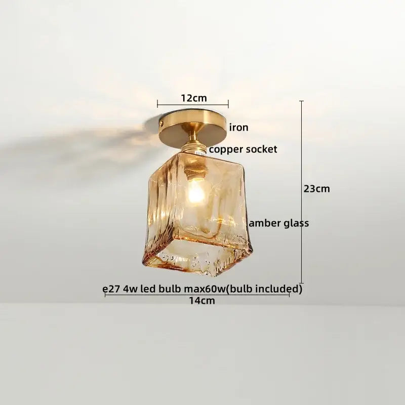 GobekUsa Amber Glass LED Ceiling Lights Modern Home Lighting Copper Socket, photo 6 of 28