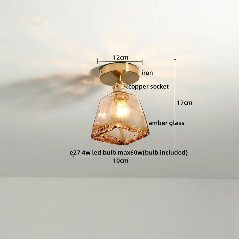GobekUsa Amber Glass LED Ceiling Lights Modern Home Lighting Copper Socket, photo 8 of 28