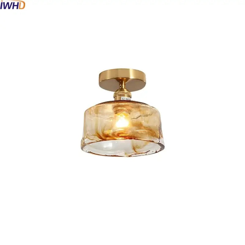 GobekUsa Amber Glass LED Ceiling Lights Modern Home Lighting Copper Socket