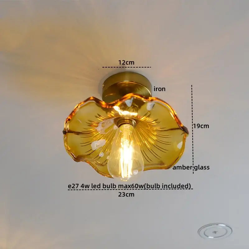 GobekUsa Amber Glass LED Ceiling Lights Modern Home Lighting Copper Socket, photo 11 of 28