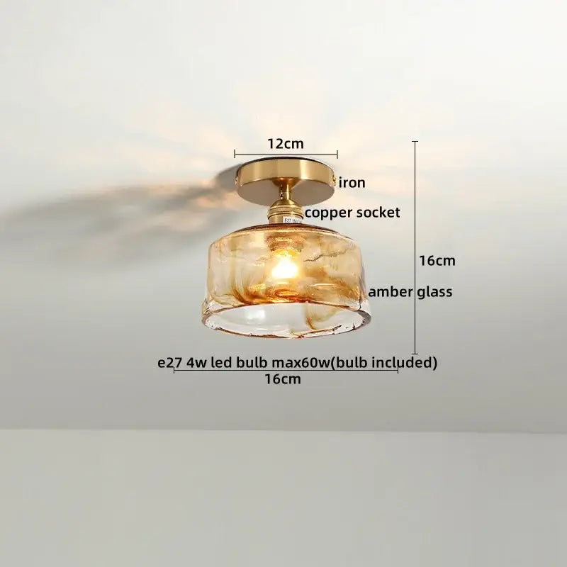 GobekUsa Amber Glass LED Ceiling Lights Modern Home Lighting Copper Socket, photo 19 of 28