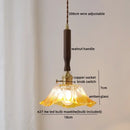 GobekUsa Amber Glass LED Pendant Lamp, Copper Walnut Hanging Light Fixture for Home Decor