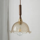 GobekUsa Amber Glass LED Pendant Lamp, Copper Walnut Hanging Light Fixture for Home Decor