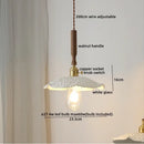 GobekUsa Amber Glass LED Pendant Lamp, Copper Walnut Hanging Light Fixture for Home Decor