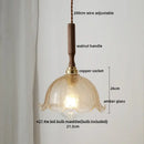 GobekUsa Amber Glass LED Pendant Lamp, Copper Walnut Hanging Light Fixture for Home Decor