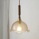 GobekUsa Amber Glass LED Pendant Lamp, Copper Walnut Hanging Light Fixture for Home Decor