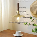 GobekUsa Amber Glass LED Pendant Lamp, Copper Walnut Hanging Light Fixture for Home Decor