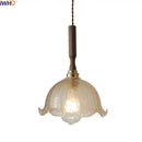 GobekUsa Amber Glass LED Pendant Lamp, Copper Walnut Hanging Light Fixture for Home Decor