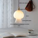 GobekUsa Amber Glass LED Pendant Lamp, Copper Walnut Hanging Light Fixture for Home Decor