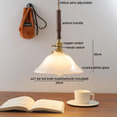 GobekUsa Amber Glass LED Pendant Lamp, Copper Walnut Hanging Light Fixture for Home Decor