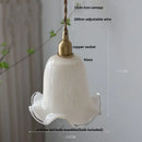 GobekUsa Amber Glass LED Pendant Lamp Walnut Wood Copper Hanging Light