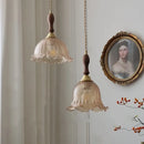 GobekUsa Amber Glass LED Pendant Lamp Walnut Wood Copper Hanging Light