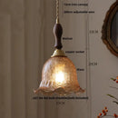 GobekUsa Amber Glass LED Pendant Lamp Walnut Wood Copper Hanging Light