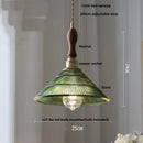 GobekUsa Amber Glass LED Pendant Lamp Walnut Wood Copper Hanging Light