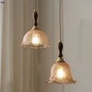 GobekUsa Amber Glass LED Pendant Lamp Walnut Wood Copper Hanging Light