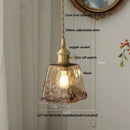 GobekUsa Amber Glass LED Pendant Lamp with Adjustable Wire for Dining Room and Kitchen