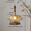 GobekUsa Amber Glass LED Pendant Lamp with Adjustable Wire for Dining Room and Kitchen