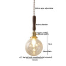 GobekUsa Amber Glass LED Pendant Light with Walnut Handle for Dining Living Room