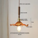 GobekUsa Amber Glass LED Pendant Light with Walnut Handle for Dining Living Room