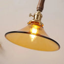 GobekUsa Amber Glass LED Pendant Light with Walnut Handle for Dining Living Room