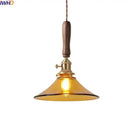 GobekUsa Amber Glass LED Pendant Light with Walnut Handle for Dining Living Room
