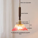 GobekUsa Amber Glass LED Pendant Light with Walnut Handle for Dining Living Room