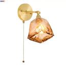 GobekUsa Amber Glass LED Wall Lamp for Bedroom Minimalistic Copper Lighting