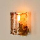 GobekUsa Amber Glass LED Wall Lamp for Bedroom Minimalistic Copper Lighting