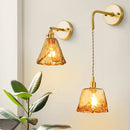 GobekUsa Amber Glass LED Wall Lamp for Bedroom Minimalistic Copper Lighting
