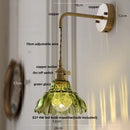 GobekUsa Amber Glass LED Wall Light Pull Chain Switch Modern Flower Sconce