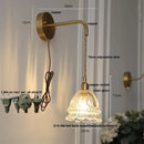 GobekUsa Amber Glass LED Wall Light Pull Chain Switch Modern Flower Sconce