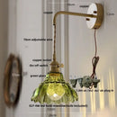 GobekUsa Amber Glass LED Wall Light Pull Chain Switch Modern Flower Sconce