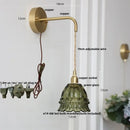 GobekUsa Amber Glass LED Wall Light Pull Chain Switch Modern Flower Sconce