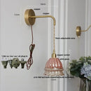 GobekUsa Amber Glass LED Wall Light Pull Chain Switch Modern Flower Sconce