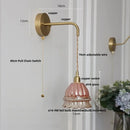 GobekUsa Amber Glass LED Wall Light Pull Chain Switch Modern Flower Sconce