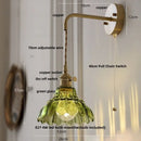 GobekUsa Amber Glass LED Wall Light Pull Chain Switch Modern Flower Sconce