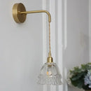 GobekUsa Amber Glass LED Wall Light Pull Chain Switch Modern Flower Sconce