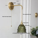 GobekUsa Amber Glass LED Wall Light Pull Chain Switch Modern Flower Sconce