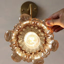GobekUsa Amber Glass LED Wall Sconce, Brass Finish, Adjustable Wire, Modern Nordic Style