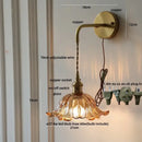 GobekUsa Amber Glass LED Wall Sconce, Brass Finish, Adjustable Wire, Modern Nordic Style