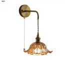 GobekUsa Amber Glass LED Wall Sconce, Brass Finish, Adjustable Wire, Modern Nordic Style