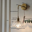 GobekUsa Amber Glass LED Wall Sconce, Brass Finish, Adjustable Wire, Modern Nordic Style