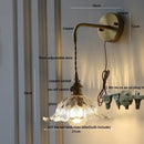 GobekUsa Amber Glass LED Wall Sconce, Brass Finish, Adjustable Wire, Modern Nordic Style