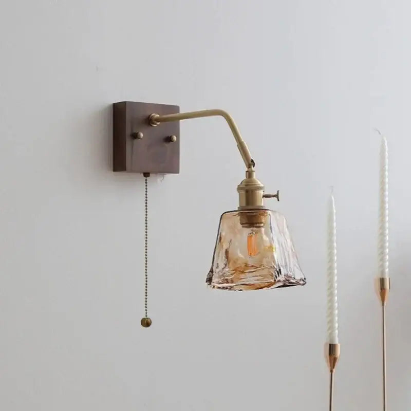 GobekUsa Amber Glass LED Wall Sconce Pull Chain Switch., photo 2 of 22