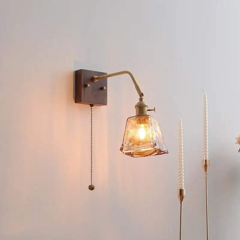 GobekUsa Amber Glass LED Wall Sconce Pull Chain Switch., photo 3 of 22