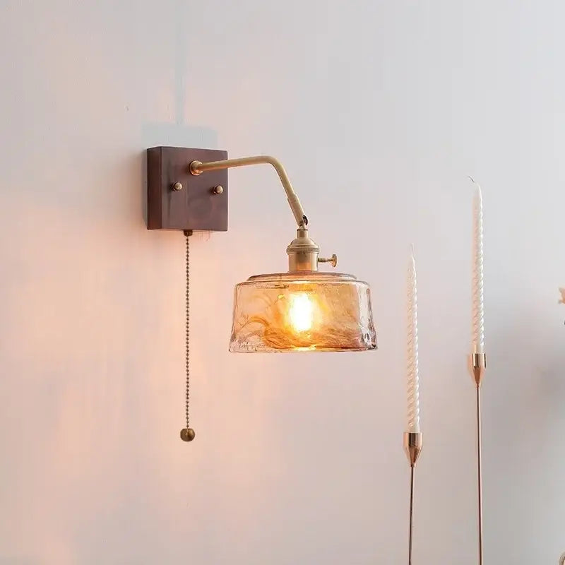 GobekUsa Amber Glass LED Wall Sconce Pull Chain Switch., photo 5 of 22