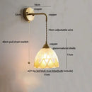 GobekUsa Amber Glass LED Wall Sconce with Pull Chain Switch for Bedroom and Bathroom